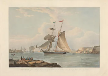 El Mary, Joshua Collings, capitán, entrando en el puerto de La Valeta, en la isla de Malta, 5 dic. 1835