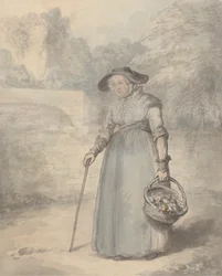 Anciana con cesta de flores