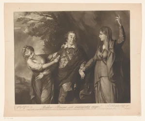 Portret van David Garrick tussen personificaciones van comedia en tragedie Para volver la Persona conoce la idoneidad de cada uno (título sobre objeto)