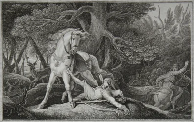 Muerte de William Rufus, grabado por Neagle, ilustración de "The History of England" de David Hume, pub. por R. Bowyer, Londres