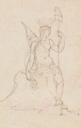 Alegoría de América llevando la gorra de la libertad, c.1760-1848 (pluma, tinta negra, grafito y tiza roja)