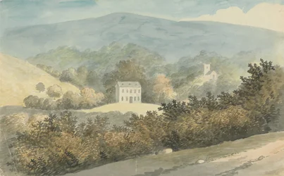 Paisaje montañoso con casa