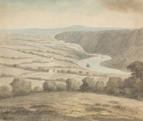 Paisaje fluvial con barcos