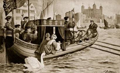 Catherine Howard es conducida a la torre, ilustración de 