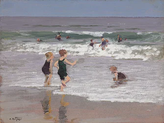 Niños jugando en las olas