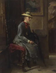 Interior con una niña esperando (óleo sobre lienzo)
