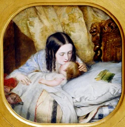 El beso nocturno. Una madre besa a su bebé, que acaba de quedarse dormido. Pintura de Edward Hughes (1832 - 1908), siglo XX. Lyon, Musée des Beaux-Arts