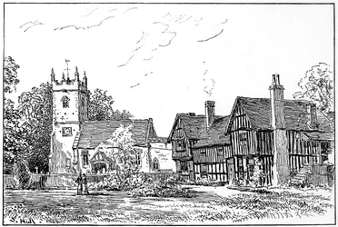 Iglesia de Clifford y casa antigua, Stratford-upon-Avon, Warwickshire, 1885