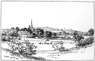 Stratford-upon-Avon, Warwickshire, visto desde el sureste, 1885