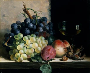 Bodegón con fruta y un vaso de vino. Pintura de Edward Ladell (1821-1886) Colección particular.