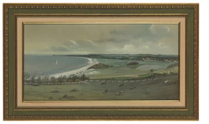 Vista del estanque de lino, campos antiguos (acuarela y gouache sobre papel)