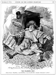 El descanso de los peregrinos, caricatura de Paul Kruger, político sudafricano, 1900