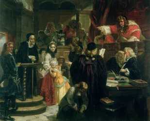 El juez Jeffries (1648-89) insultando a Richard Baxter (1615-91) en su juicio