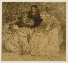 Tres figuras, mujeres en la cama (#66), c 1880s (grafito sobre papel)