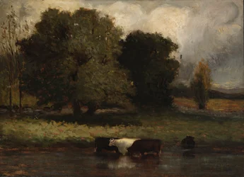Sin título (Cuatro vacas vadeando un estanque)