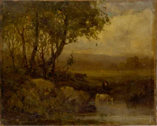 Sin título (paisaje, ribera, tres vacas)