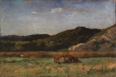 Sin título (paisaje con vacas pastando, colinas)