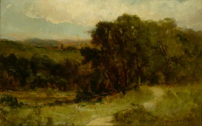 Sin título (paisaje con carretera cerca de arroyo y árboles)