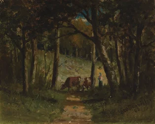 Sin título, vacas en el camino en el bosque, 1883