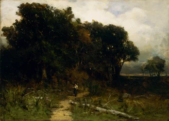 Paisaje sin título, leñador en el camino