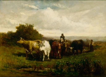 Sin título hombre a caballo, mujer a pie conduciendo ganado, 1880