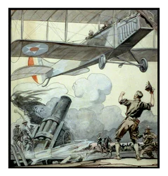 Avión, cañón de artillería y soldados por Edward Penfield