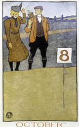 Pareja jugando al golf - en "Calendario de Golf" por Edward Penfield, ed. 1899