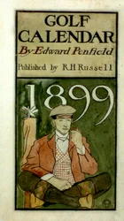 Golfista sentado junto a los palos, dibujo en acuarelas. (1899?) por Edward Penfield 1866-1925, artista estadounidense.