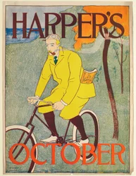Hombre con traje amarillo en bicicleta, Harper