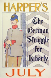 Póster publicitario de Harpers New Monthly Magazine, julio 1895