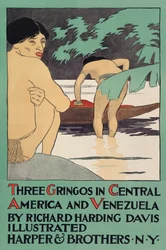 Póster promocionando Tres Gringos en Centroamérica y Venezuela por Richard Harding Davis, pub. 1896