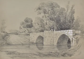 Paisaje de un puente con figuras