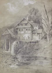 Paisaje con molino de agua