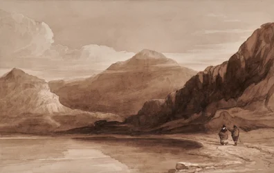 Paisaje con figuras y montaña