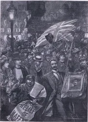 Noche de Mafeking en Londres, ilustración de la Historia de Inglaterra de Cassell, 1900s