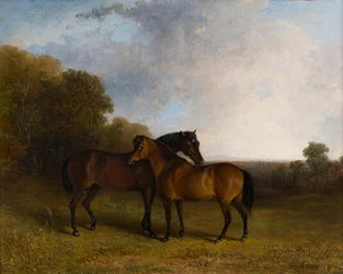 Dos cazadores en un paisaje, c.1830-99 (óleo sobre lienzo)