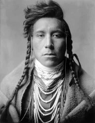 Pájaro en tierra alta, indio crow, Montana, EE.UU., c. 1908, foto Edward S. Curtis