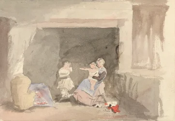Interior con madre y dos hijos