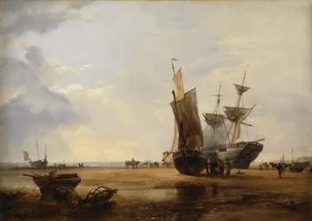 Brig en las arenas: barcos en las arenas en Hastings, 1836