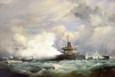 Buque de torreta HM "Devastation" en Spithead con motivo de la revista naval en honor del Sha de Persia, 23 de junio de 1873.