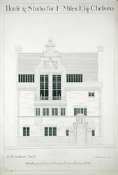 Casa y estudio para F. Miles Esq, Chelsea, grabado por C.P. Edwards