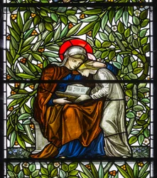Nun Monkton, Santa María, Morris Marshall & Faulkner & Co, William Morris, Edward Burne-Jones, María y Jesús leyendo, 1873