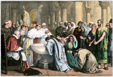 Bautismo obligatorio de los moros por los cristianos después de la Reconquista, h. 1500