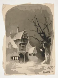 Una escena de invierno: Casa en la nieve (anverso); Estudios de figuras surtidas (verso)