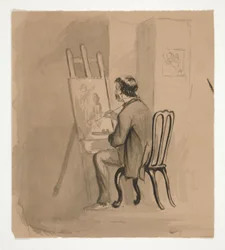 Artista sentada en el caballete