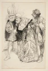Protestas de Baptista, ilustración para el Acto I, Escena i, La fierecilla domada