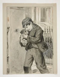 niño, con, perrito