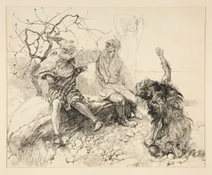 Calibán, Stephano y Trinculo (Ariel invisible), ilustración para el Acto II, Escena II, La Tempestad