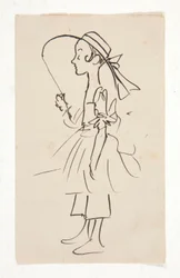 caricatura, de, un, niña joven