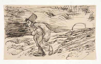 Caricatura de figura caminando al amanecer. estudiar para